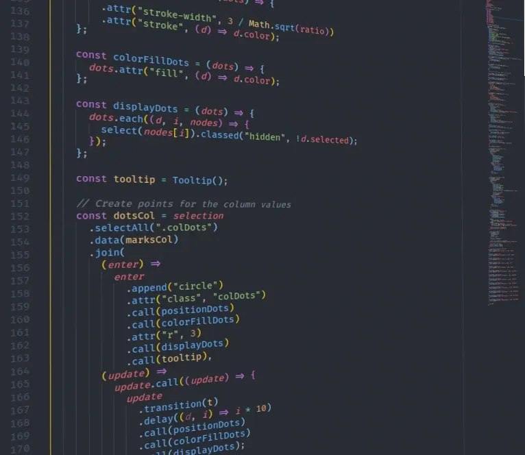 On plotte les colonnes et aussi les lignes code source D3 en javascript avec coloration syntaxique