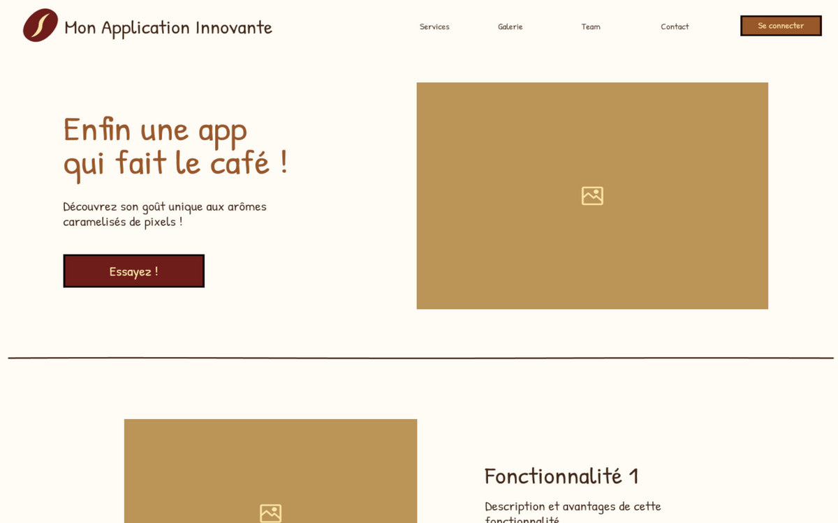 Maquette d'un site web à propos d'une app qui fait le café