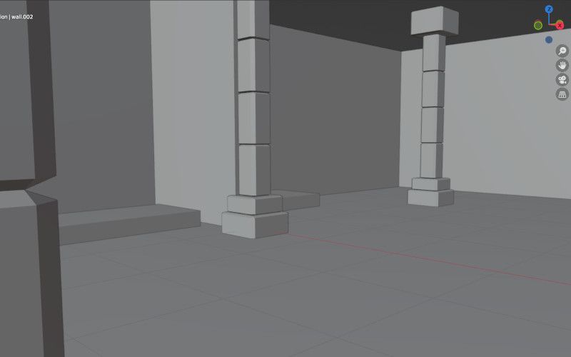 Visualisation 3D d'un espace avec des colonnes, en cours de réalisation, sans couleurs